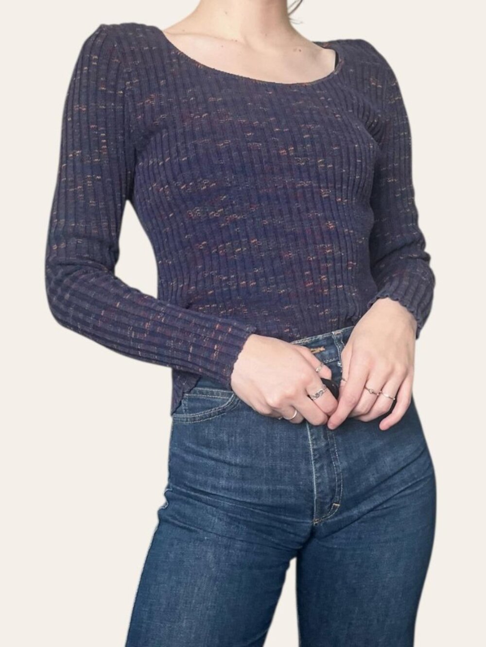 Y2k vintage ribbed scoop neck long sleeve fitted tee